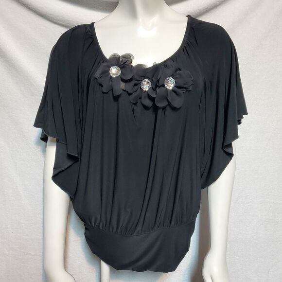 Fashion Gold Black Flower Top - Picture 2 of 5